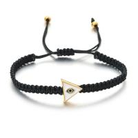 Bracelet Evil Eye bijoux, cordon de polyester, avec alliage de zinc, triangle, Placage de couleur d'or, unisexe & motif de mauvais œil & réglable & émail, plus de couleurs à choisir, Longueur Environ 18-28 cm, Vendu par PC