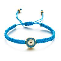 Evil Eye Jewelry Bracelet, Polyester Cord, with Tibetan Style, Flat Round, gold color plated, Unisex & evil eye pattern & adjustable & enamel, more colors for choice, Length:Approx 18-28 cm, Sold By PC