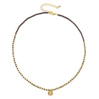 Stainless Steel Jewelry Necklace, 304 Stainless Steel, with Seedbead, with 5cm extender chain, Flat Round, Vacuum Ion Plating, vintage & for woman, more colors for choice, Length:Approx 45 cm, Sold By PC