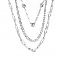 Multi слой ожерелье, Нержавеющая сталь 304, с 5cm наполнитель цепи, три слоя & Мужская, оригинальный цвет, длина:35 см, 40 см, 45 см, продается PC