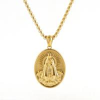 304 Stainless Steel Necklace Oval 18K gold plated embossed & Unisex Length Approx 19.7 Inch Sold By PC