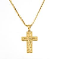 304 Edelstahl Halskette, Kreuz, 18 K vergoldet, Modeschmuck & unisex, 25.50x35mm, Länge:ca. 19.7 ZollInch, verkauft von PC