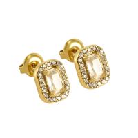Titanium Steel Stud Earring Geometrical Pattern 18K gold plated fashion jewelry & micro pave cubic zirconia & for woman Sold By Pair
