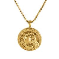 304 Stainless Steel Necklace, Horse, 18K gold plated, fashion jewelry & embossed & for man, 35mm, Length:Approx 19.7 Inch, Sold By PC