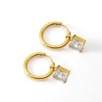 304 Stainless Steel Huggie Hoop Drop Earring, Square, 18K gold plated, micro pave cubic zirconia & for woman, more colors for choice, 23mm, Sold By Pair