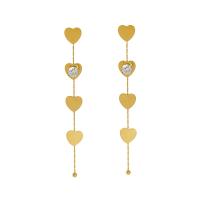 Titanium Steel Drop Earring Heart 18K gold plated micro pave cubic zirconia & for woman 90mm Sold By Pair