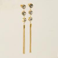 Titanium Steel Tassel Earring, Geometrical Pattern, 18K gold plated, micro pave cubic zirconia & for woman, 95mm, Sold By Pair