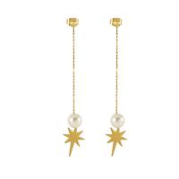 Titanium Steel Drop Earring with Plastic Pearl Geometrical Pattern 18K gold plated fashion jewelry & for woman Sold By Pair