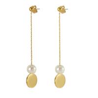 Titanium Steel Drop Earring with Plastic Pearl 18K gold plated fashion jewelry & for woman Sold By Pair