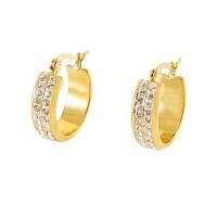 Titantium acciaio orecchino a sostegno, laccato oro 18K, gioielli di moda & per la donna & con strass, 19.50x6mm, Venduto da coppia