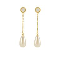 Acier titane Boucle d'oreille goutte, avec perle de plastique, Plaqué d'or 18K, bijoux de mode & pour femme, 8x57mm, Vendu par paire