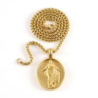 Acier inoxydable 304 collier, Plaqué d'or 18K, bijoux de mode & Gaufré & unisexe, 26x32mm, Longueur:Environ 19.7 pouce, Vendu par PC
