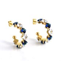304 Stainless Steel Stud Earring 18K gold plated fashion jewelry & micro pave cubic zirconia & for woman 26mm Sold By Pair