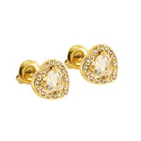 304 Stainless Steel Stud Earring 18K gold plated & micro pave cubic zirconia & for woman 8.4-12.2mm Sold By Pair