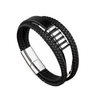 cuir PU bracelet, avec alliage de zinc, bijoux de mode & multicouche & pour homme, argent, 12mm, Longueur:Environ 8.7 pouce, Vendu par PC