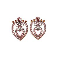 Zinc Alloy Drop Earring Heart plated fashion jewelry & for woman & with rhinestone & hollow Sold By Pair