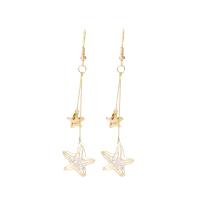 Brass Drop Earring, Star, real gold plated, micro pave cubic zirconia & for woman & hollow, 16x69mm, Sold By Pair