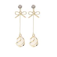 Brass Drop Earring with Cats Eye Bowknot real gold plated micro pave cubic zirconia & for woman Sold By Pair
