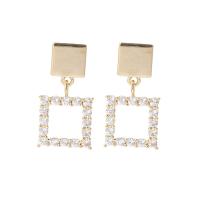 Brass Drop Earring Geometrical Pattern real gold plated micro pave cubic zirconia & for woman & hollow Sold By Pair