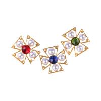 Tibetan Style Stud Earring, with Lampwork & Plastic Pearl, Four Leaf Clover, gold color plated, for woman & hollow, more colors for choice, 38x38mm, Sold By Pair