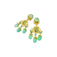 Brass Drop Earring, with Resin, real gold plated, for woman & with rhinestone, 43x88mm, Sold By Pair