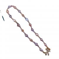 Naszyjnik z naturalnych pereł słodkowodnych, Perła naturalna słodkowodna, ze Mosiądz, Platerowane w kolorze złota, Naturalne & biżuteria moda & dla kobiety, wielokolorowy, 5-9mm, sprzedawane na 45 cm Strand