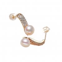 Freshwater Pearl Earrings, with Brass, 925 sterling silver post pin, gold color plated, Natural & fashion jewelry & for woman & with rhinestone, two different colored, 7-8mm, Sold By Pair
