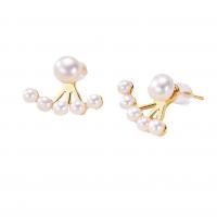 Ear Jackets Freshwater Pearl with Brass 925 sterling silver post pin gold color plated Natural & fashion jewelry & for woman two different colored 3-6mm Sold By Pair