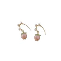 Freshwater Pearl Earrings with Brass & Acrylic 14K gold plated Natural & fashion jewelry & for woman & enamel two different colored Sold By Pair