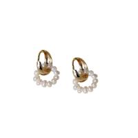 Freshwater Pearl Earrings, with Brass, 14K gold plated, Natural & fashion jewelry & for woman, two different colored, 25mm, Sold By Pair