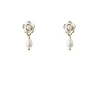 Freshwater Pearl Earrings with Brass 925 sterling silver post pin 14K gold plated Natural & fashion jewelry & for woman & enamel Sold By Pair