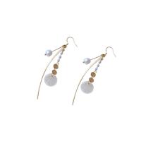 Freshwater Pearl Earrings, with Shell, 925 sterling silver post pin, 14K gold plated, Natural & fashion jewelry & for woman, two different colored, 90x15mm, Sold By Pair
