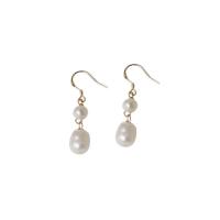 Freshwater Pearl Earrings, with Brass, 925 sterling silver post pin, 14K gold plated, Natural & fashion jewelry & for woman, two different colored, 37x6mm, Sold By Pair