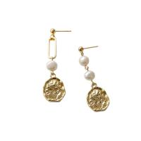 Freshwater Pearl Earrings, with Brass, 925 sterling silver post pin, 14K gold plated, Natural & fashion jewelry & for woman, two different colored, 51x16mm, Sold By Pair