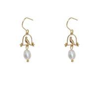 Freshwater Pearl Earrings, with Brass, 14K gold plated, Natural & fashion jewelry & for woman, two different colored, 36x16mm, Sold By Pair