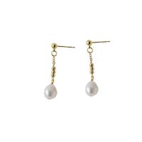 Freshwater Pearl Earrings, with Brass, 925 sterling silver post pin, 14K gold plated, Natural & fashion jewelry & for woman, two different colored, 38x9mm, Sold By Pair