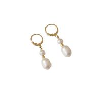 Freshwater Pearl Earrings with Brass 14K gold plated Natural & fashion jewelry & for woman two different colored Sold By Pair