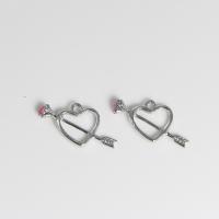 Zinc Alloy Heart Pendants silver color plated fashion jewelry & DIY & with rhinestone & hollow nickel lead & cadmium free Sold By PC
