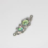 Tibetan Style Connector, with Cats Eye, silver color plated, fashion jewelry & DIY & 1/1 loop, green, nickel, lead & cadmium free, 12.30x34x5mm, Sold By PC
