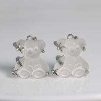 Resin Pendant with Zinc Alloy Bear silver color plated fashion jewelry & DIY & with rhinestone & frosted white Sold By PC