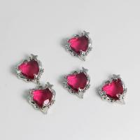 Κράμα ψευδάργυρου Καρδιά Μενταγιόν, με Τεχνητό διαμάντι, χρώμα επιπλατινωμένα, κοσμήματα μόδας & DIY, ροζ τριαντάφυλλο, νικέλιο, μόλυβδο και κάδμιο ελεύθεροι, 13.40x15.90x6mm, Sold Με PC