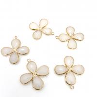 Brass Jewelry Pendants with Crystal Four Leaf Clover gold color plated DIY & faceted white nickel lead & cadmium free Sold By PC