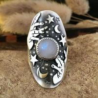 Zinc Alloy Finger Ring with Moonstone antique silver color plated fashion jewelry & Unisex nickel lead & cadmium free 40mm Sold By PC