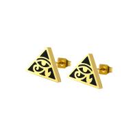 Boucle d'oreille Acier Titane, triangle, Plaqué or 18K, bijoux de mode & unisexe, doré, 14.40x10.30mm, Vendu par PC
