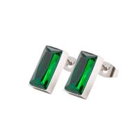 Titanium Steel  Earring, with Crystal, Rectangle, fashion jewelry & Unisex, 13x6.70mm, Sold By Pair
