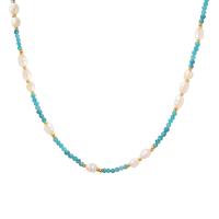 Titanium Steel Necklace, with Natural Stone & Freshwater Pearl, with 5cm extender chain, Vacuum Ion Plating, Bohemian style & for woman, 4mm,2mm, Length:Approx 40 cm, Sold By PC