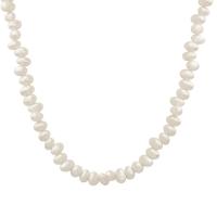 Natural Freshwater Pearl Necklace, with Titanium Steel, with 7cm extender chain, irregular, Vacuum Ion Plating, for woman, white, 8mm, Length:Approx 35 cm, Sold By PC