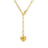 Titanium Steel Necklace, Heart, Vacuum Ion Plating, for woman, golden, 12x11mm, Length:Approx 51 cm, Sold By PC
