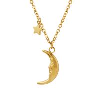 Titanium Steel Necklace, with 5cm extender chain, Moon and Star, Vacuum Ion Plating, for woman, more colors for choice, 11mm,5mm, Length:Approx 40 cm, Sold By PC