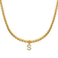 Brass Necklace, with Titanium Steel, with 5cm extender chain, Alphabet Letter, gold color plated, micro pave cubic zirconia & for woman, golden, nickel, lead & cadmium free, 7x7mm, Length:Approx 40 cm, Sold By PC